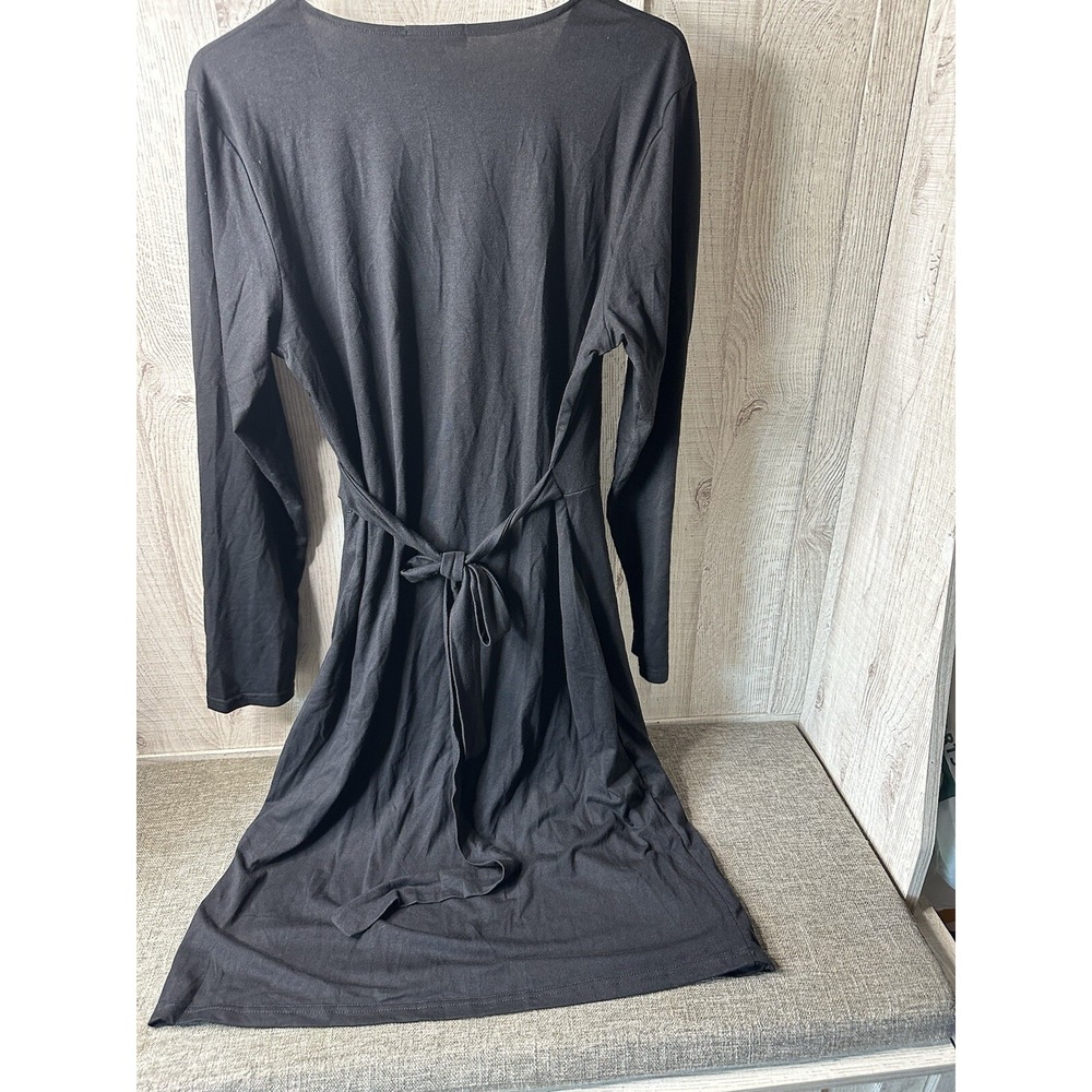 Berydress Womens Black Long Sleeve Wrap V-Neck Midi Dress XL 6090-Black - Picture 2 of 7